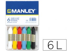 6 lápices cera blanda Manley colores surtidos ref.106